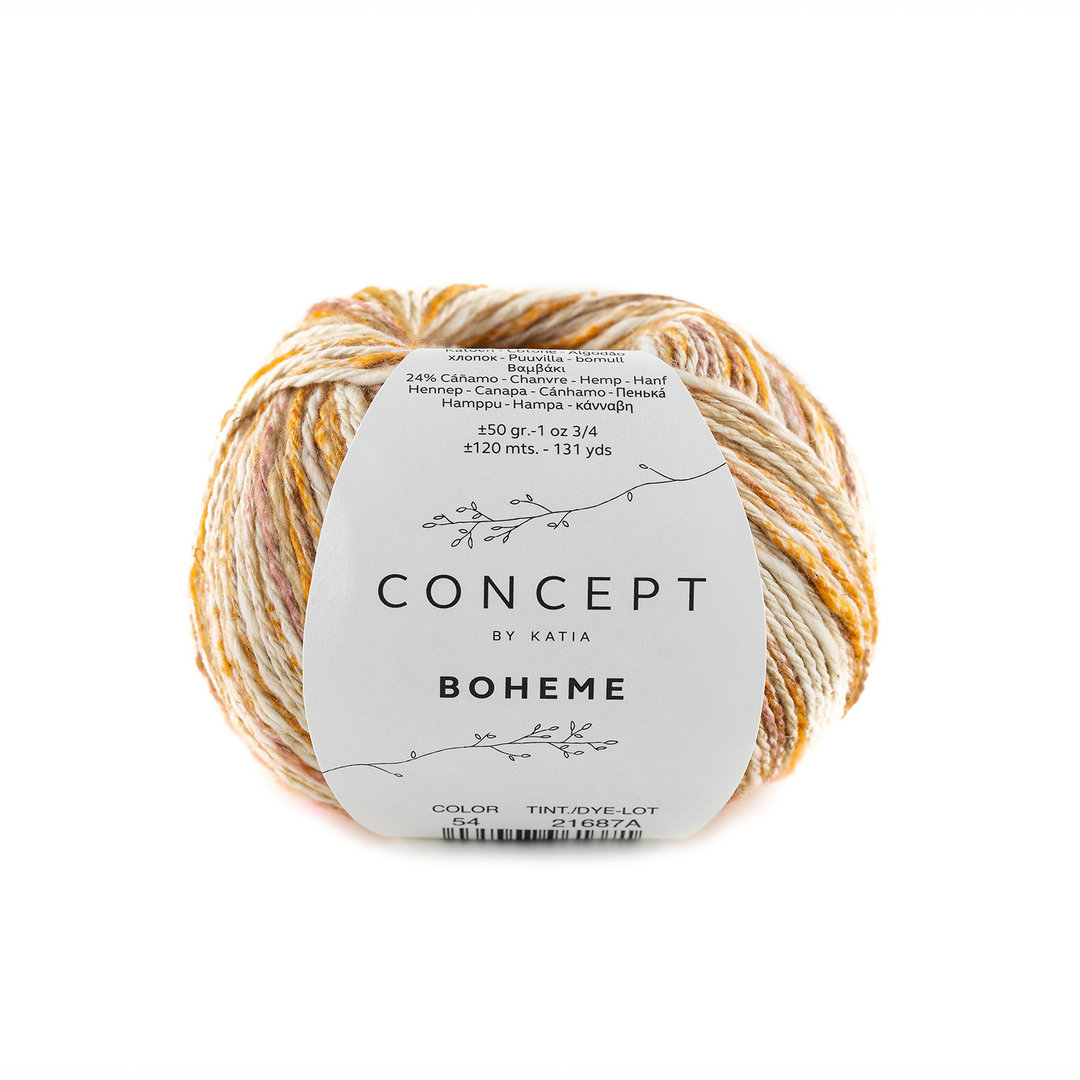 50g "Boheme"-Eine Mischung aus Baumwolle und Hanffaser mit Flammeffekt