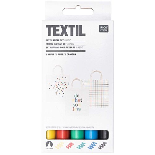 Textilstifte-Set für helle Stoffe, 5 Primärfarben