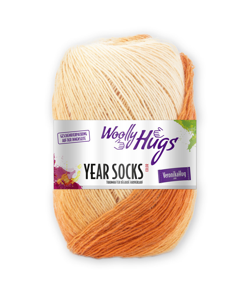 100g "Year Socks Color" von Woolly Hugs mit traumhaften Dégradé-Farbverlauf.